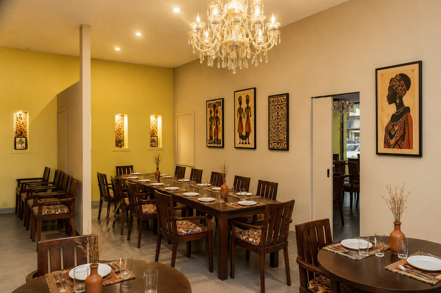 Warm interior of Margbell's Cafe & Afro Resto
